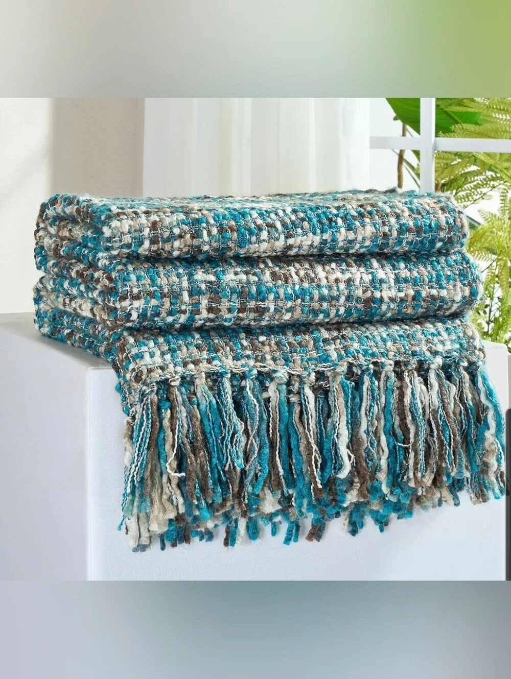 Multi Color Woven Fringe Lightweight Throw Blanket 50 X 60
